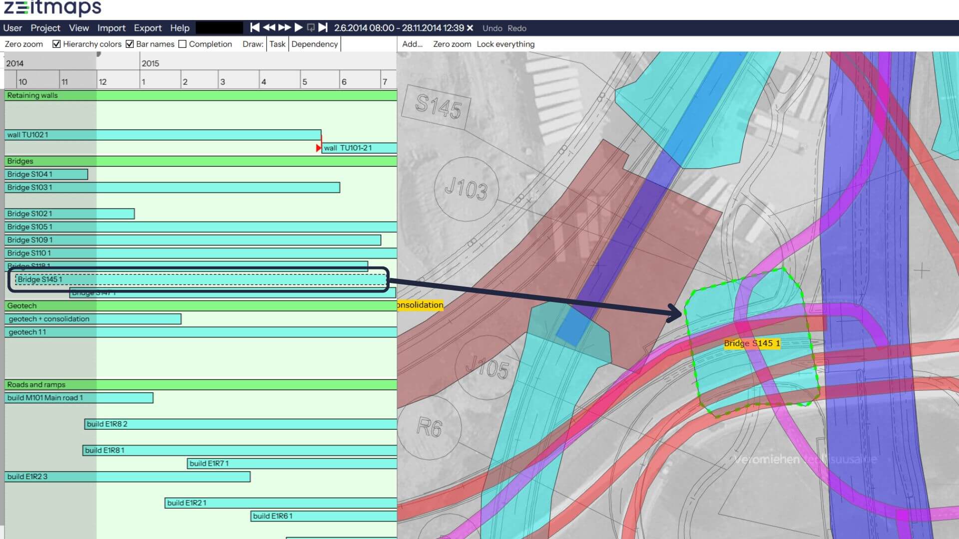 Connecting task with drawn area.