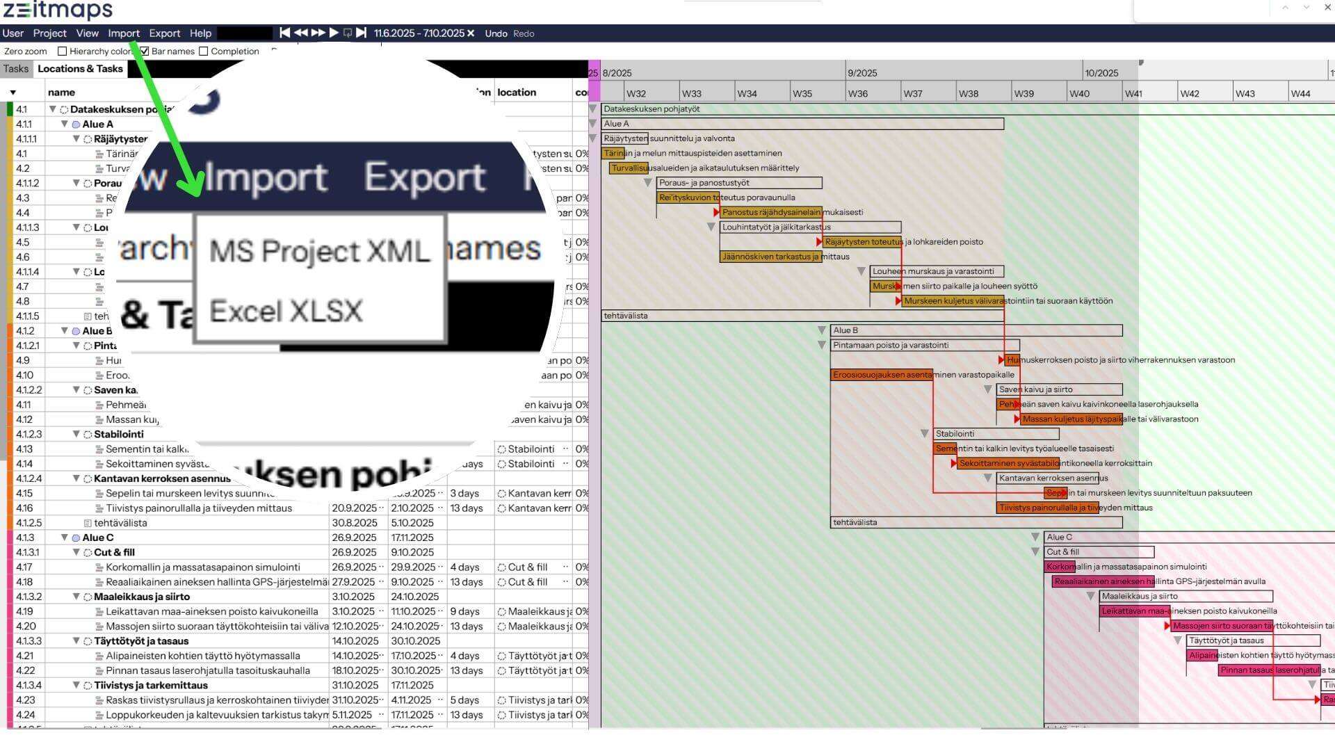Import options for data. 